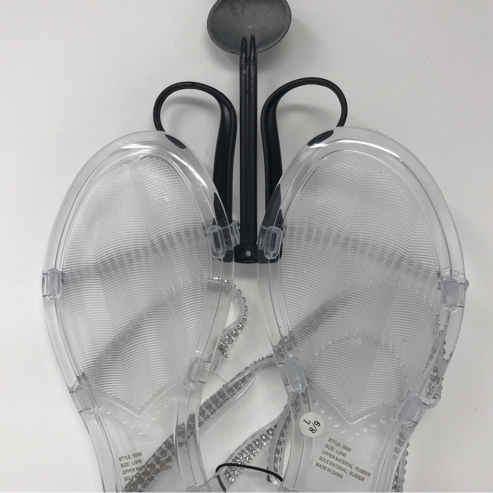 Charles Albert Rubber Sparkly Strappy Sandal, Women's Size L 8/9 - Clear/Silver - Picture 7 of 9